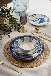 Hermia Juego de Cena Bluecourt de 24 Piezas Blanco y Azul